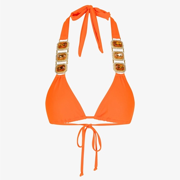 Moda Minx Neon Orange Boujee Luxe Rhinestone Crystal Triangle Bikini Set M S👙🧡 - Picture 4 of 11